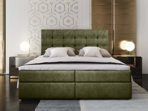 GLOS M ágyneműtartós boxspring ágy 140x200 - olivazöld