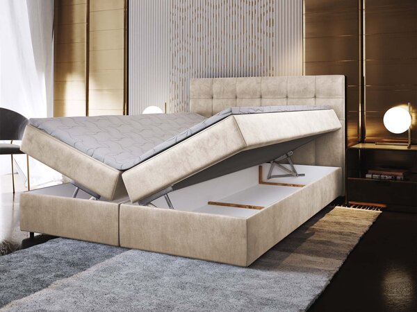 GLOS M ágyneműtartós boxspring ágy 140x200 - krémszínű