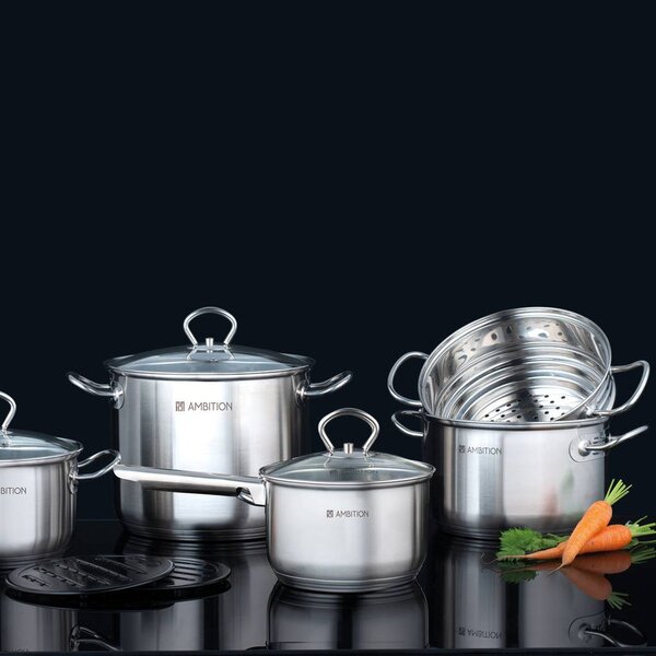 Ambition Acero magas lábas üveg fedővel 22 cm/6.8 l
