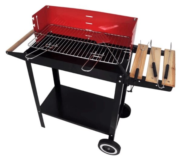 Kerti grill faszénnel BBQ 87x35 cm, fekete/piros