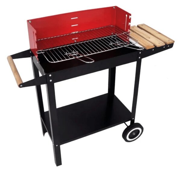 Kerti grill faszénnel BBQ 87x35 cm, fekete/piros