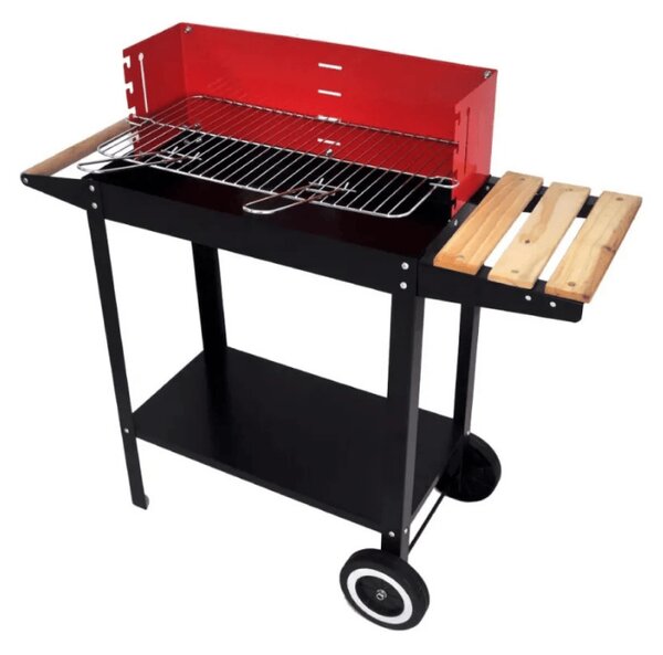Kerti grill faszénnel BBQ 87x35 cm, fekete/piros