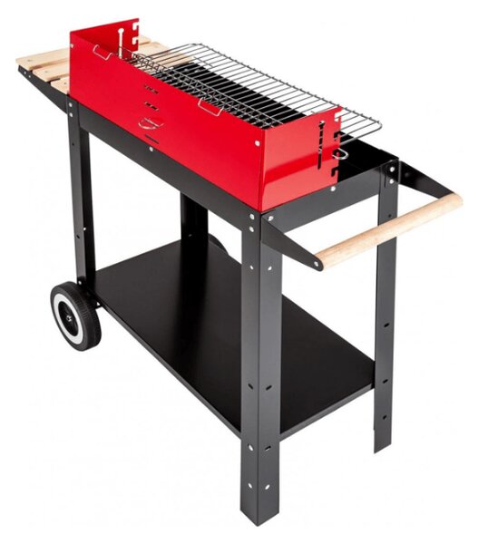 Kerti grill faszénnel BBQ 87x35 cm, fekete/piros