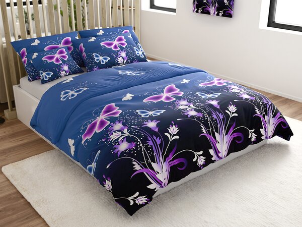 Mikroszálas ágynemű VIOLET BUTTERFLY sötétkék Ágyneműhuzat mérete: 70 x 90 cm | 140 x 200 cm