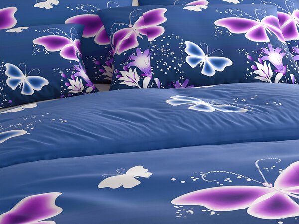 Mikroszálas ágynemű VIOLET BUTTERFLY sötétkék Ágyneműhuzat mérete: 70 x 90 cm | 140 x 200 cm