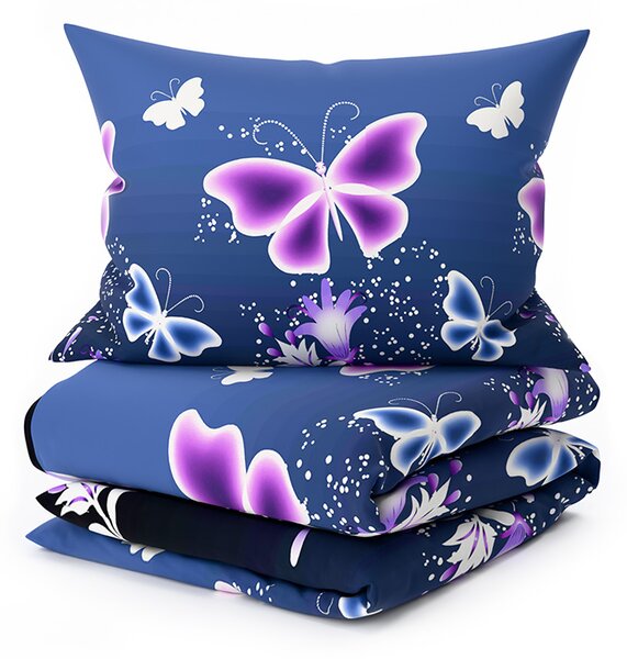 Mikroszálas ágynemű VIOLET BUTTERFLY sötétkék Ágyneműhuzat mérete: 70 x 90 cm | 140 x 200 cm