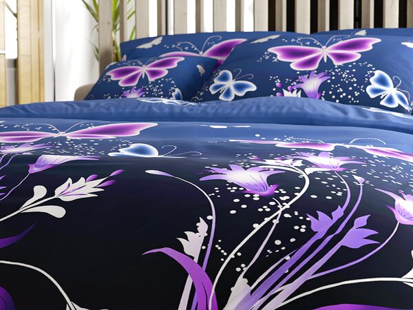 Mikroszálas ágynemű VIOLET BUTTERFLY sötétkék Ágyneműhuzat mérete: 70 x 90 cm | 140 x 200 cm