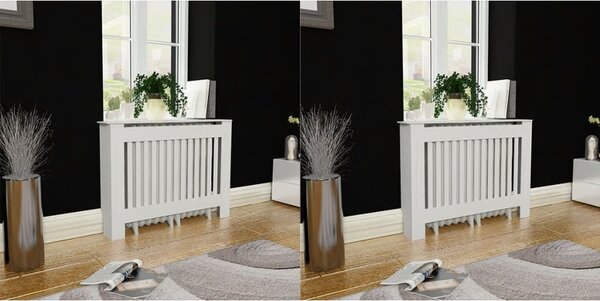 2 db fehér szerelt fa radiátorburkolat 112 cm