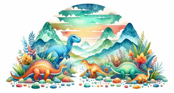 Kép színes dinoszauruszok a hegyekben