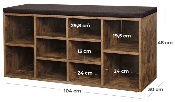 Cipősszekrény paddal TAYLOR 104x30x48 cm, rusztikus barna