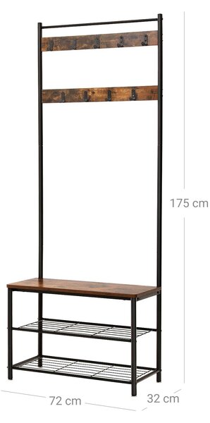 Fém előszobafal TAYLOR 72x175 cm, fekete/rusztikus barna