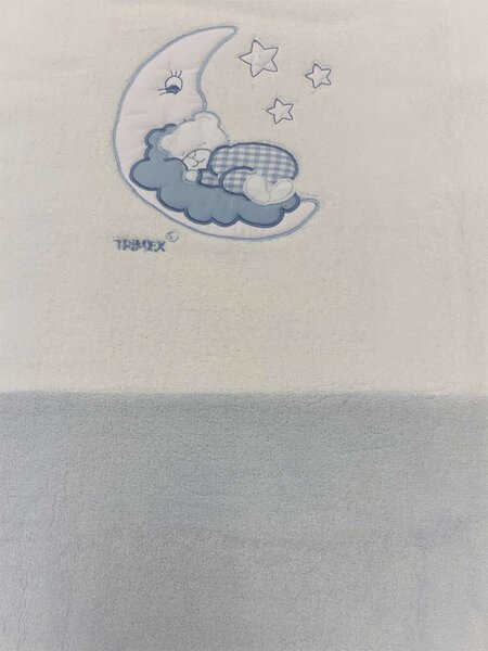 Wellsoft takaró bélelt 2 színű 70×100 cm - fehér/kék holdas maci