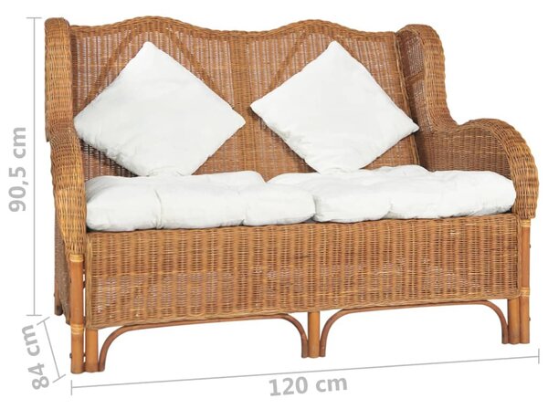 2 személyes világosbarna természetes rattan és lenvászon kanapé