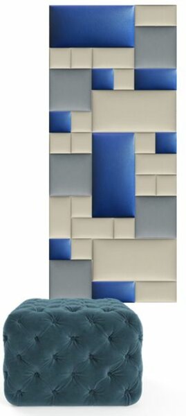 Előszobafal-39 dekoratív műbőr falpanelekből, kék, szürke, beige