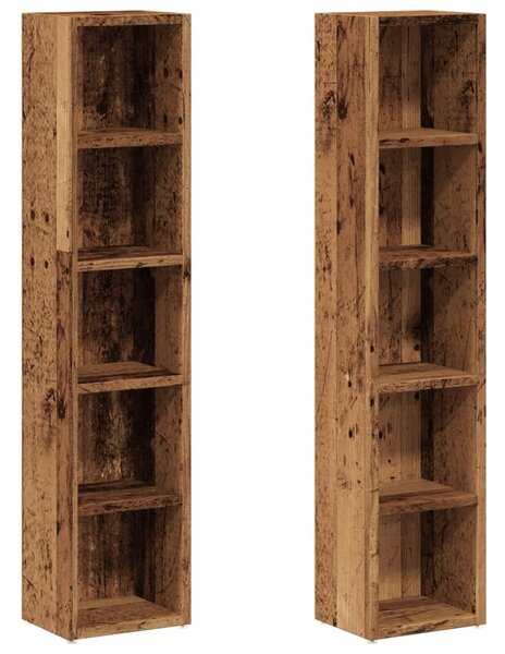 2 db antik fa színű szerelt fa CD-tartó szekrény 21x16x93,5 cm