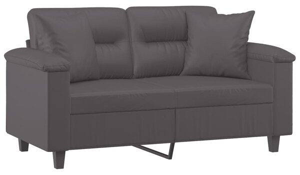 2 személyes szürke műbőr kanapé díszpárnákkal 120 cm