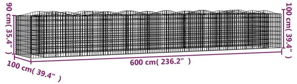 Íves horganyzott vas gabion magaságyás 600 x 100 x 100 cm