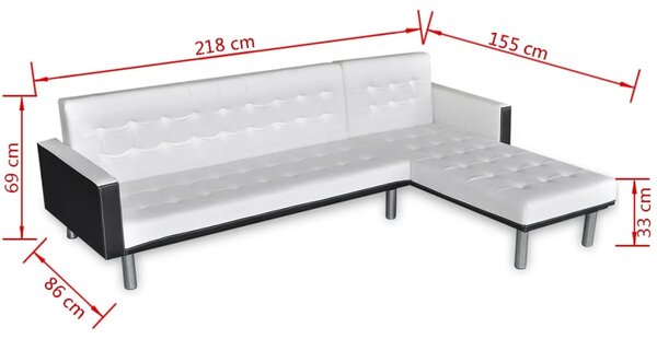VidaXL Fehér, L-alakú, műbőr kanapéágy
