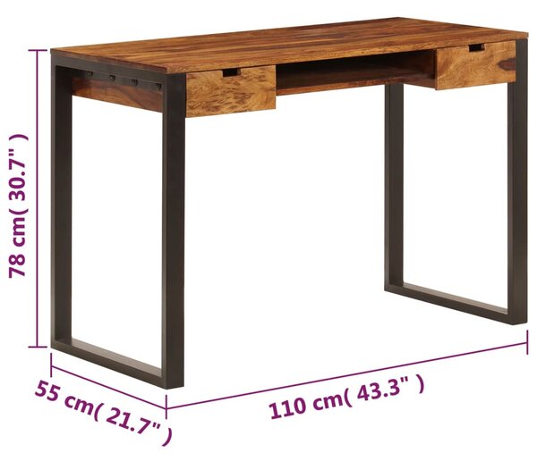Tömör akácfából és acél asztal 110 x 55 x 78 cm
