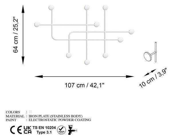 Fali fogas 107cm, fém, fehér - ESCAPE ROOM