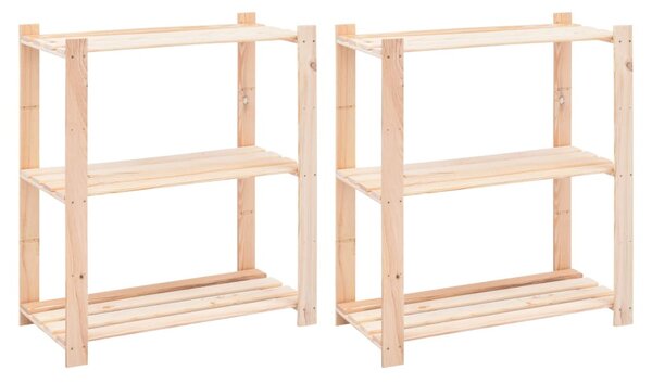 2 db 3-szintes tömör fenyőfa tárolópolc 150 kg 80 x 38 x 90 cm