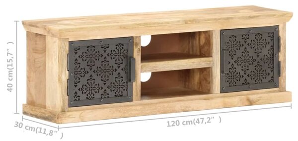 Tömör mangófa TV-szekrény acélajtókkal 120 x 30 x 40 cm