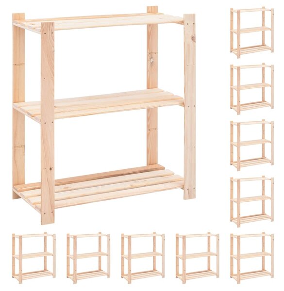 10 db 3-szintes tömör fenyőfa tárolópolc 150 kg 80 x 38 x 90 cm