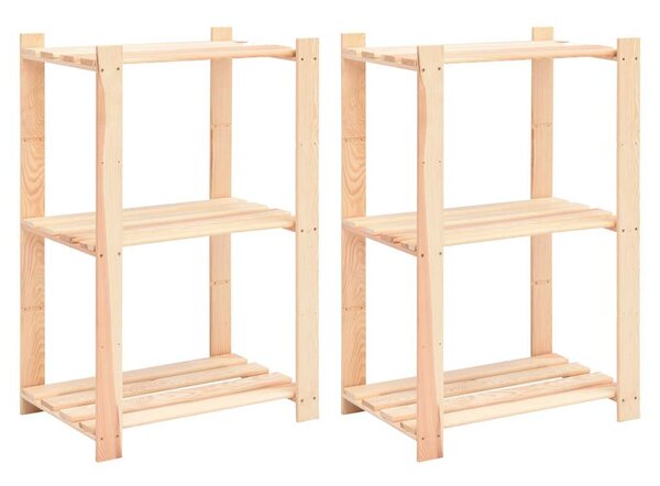 2 db 3-szintes tömör fenyőfa tárolópolc 150 kg 60 x 38 x 90 cm