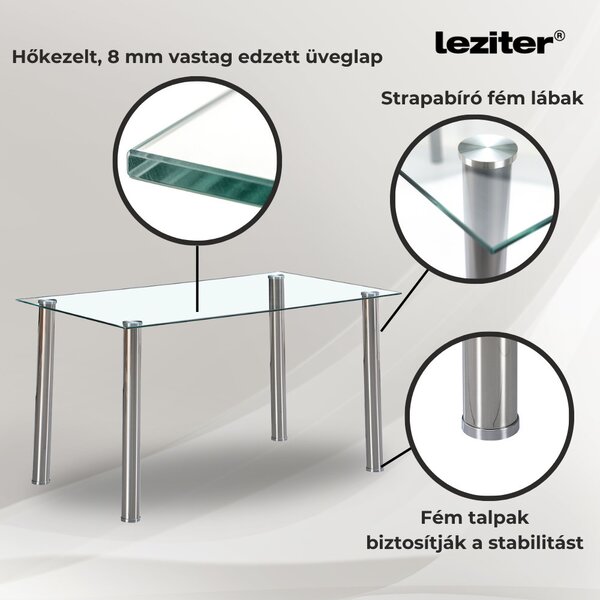 Berna 140 cm szögletes üveg étkezőasztal