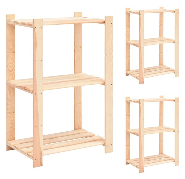 3 db 3-szintes tömör fenyőfa tárolópolc 150 kg 60 x 38 x 90 cm