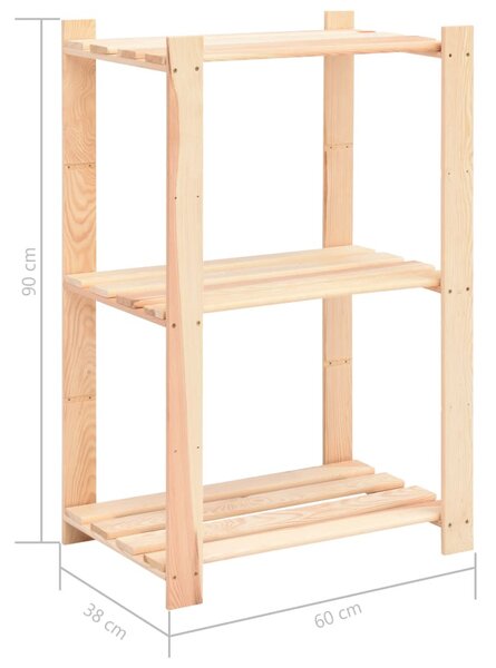 5 db 3-szintes tömör fenyőfa tárolópolc 150 kg 60 x 38 x 90 cm