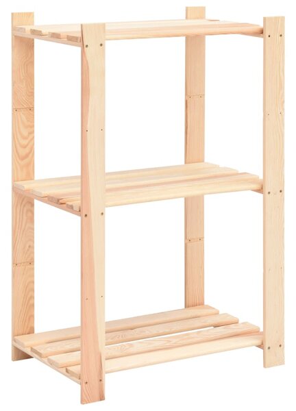 3 db 3-szintes tömör fenyőfa tárolópolc 150 kg 60 x 38 x 90 cm