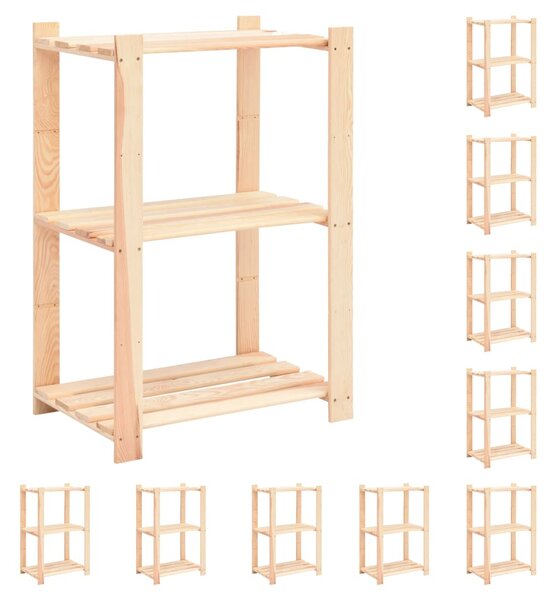 10 db 3-szintes tömör fenyőfa tárolópolc 150 kg 60 x 38 x 90 cm