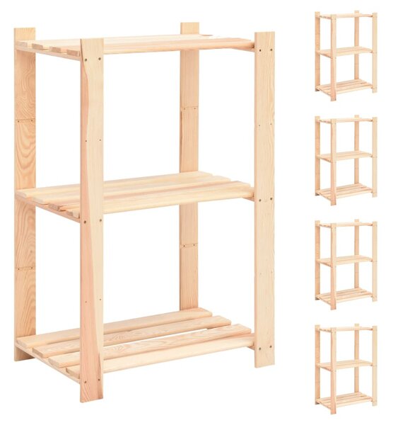 5 db 3-szintes tömör fenyőfa tárolópolc 150 kg 60 x 38 x 90 cm