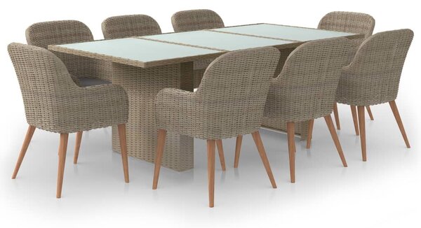 9 részes barna kültéri polyrattan étkezőgarnitúra