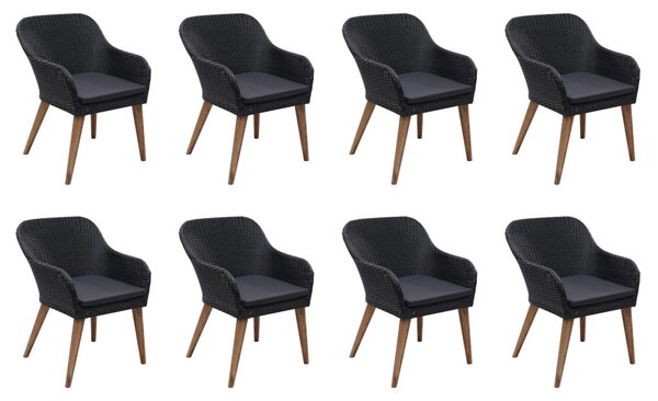 9 részes fekete polyrattan kültéri étkezőszett párnákkal
