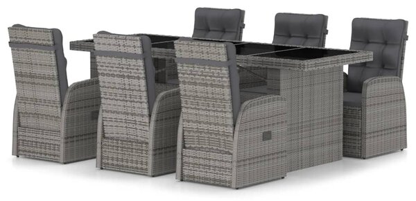 7 részes szürke polyrattan kültéri étkezőgarnitúra párnákkal