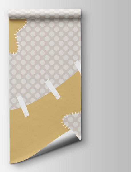Fotótapéta Fehér és sárga, csillagokkal díszített szövet, Gyerekszoba fotótapéta, Népszerű fotótapéta, t00733v4 - Tapeko.hu