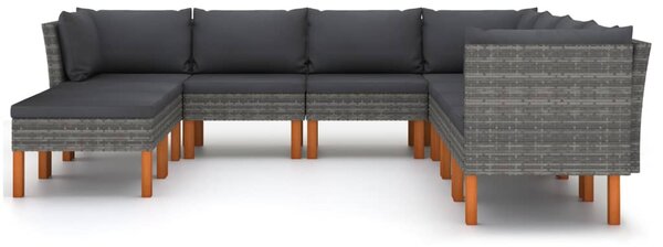 9 részes szürke polyrattan kerti ülőgarnitúra párnákkal