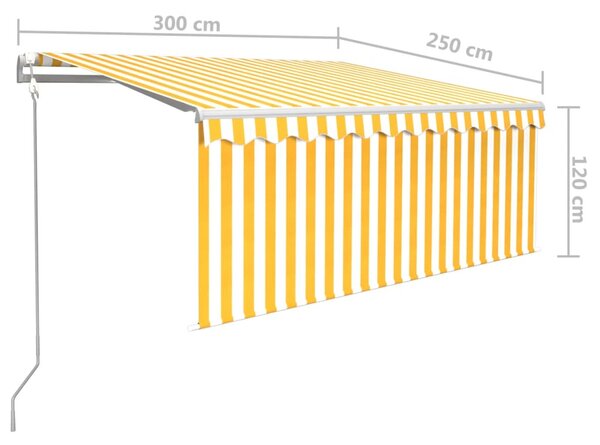 Sárga-fehér szélérzékelős, LED-es napellenző redőnnyel 3x2,5 m