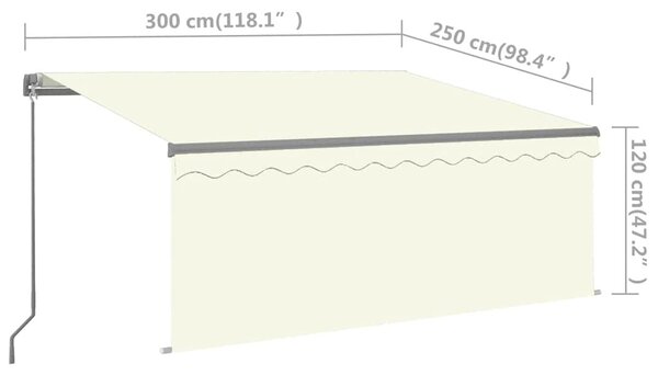 Krémszínű manuális kihúzható napellenző redőnnyel 3 x 2,5 m