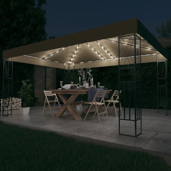Tópszínű szövet pavilon LED fényfüzérrel 3 x 4 m