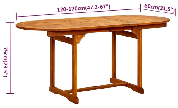 5 részes tömör akácfa kerti étkezőgarnitúra 120-170 cm