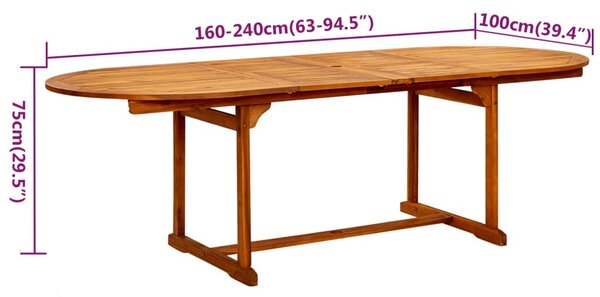 7 részes tömör akácfa kerti étkezőgarnitúra 160-240 cm