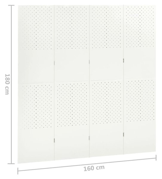 2 db fehér acél 4-paneles térelválasztó 160 x 180 cm