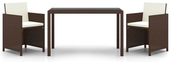3 részes barna polyrattan kerti étkezőgarnitúra párnákkal