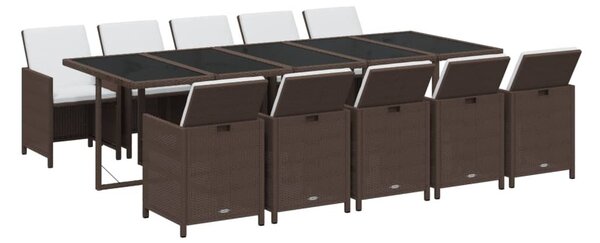 11 részes barna polyrattan kerti étkezőgarnitúra párnákkal