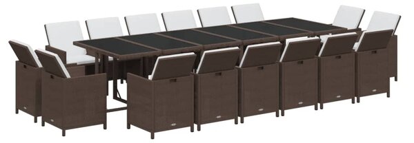 17 részes barna polyrattan kerti étkezőgarnitúra párnákkal