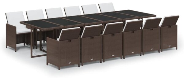 13 részes barna polyrattan kerti étkezőgarnitúra párnákkal
