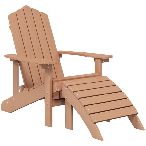 Barna HDPE kerti adirondack szék lábtartóval és asztallal